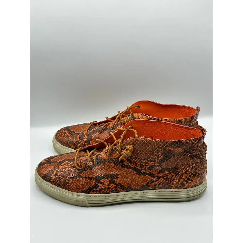 GUCCI Mid-Top Snakeskin Python Print Sneakers Orange Brown Sz 10 G/US 10.5 $1295
